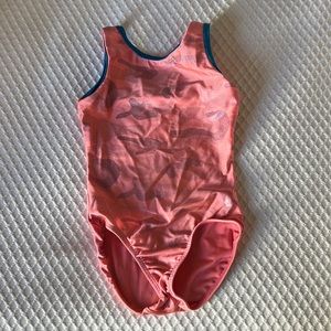 Gymnastics leotard size 8/ CM, coral and blue camo.